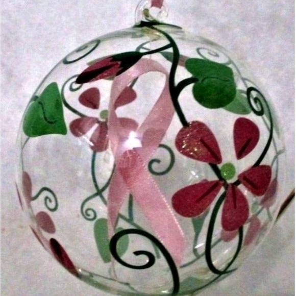 Breast Cancer $DONATED to ACS Susan G Komen Glass Ornament & Stand Colle… - Picture 1 of 4